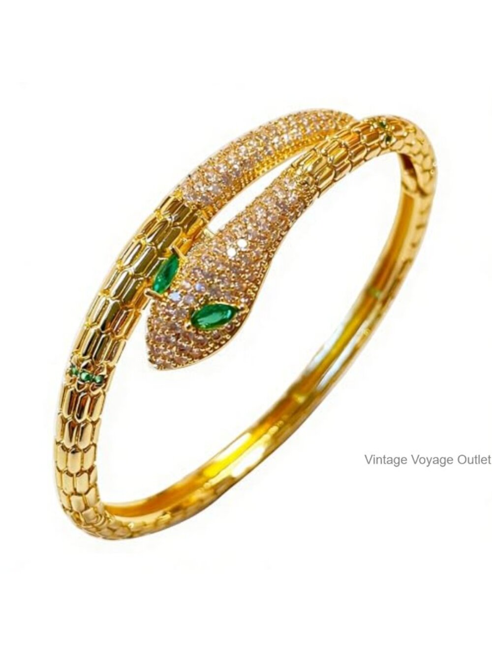 18K Gold Plated Snake Bracelet Sparkly Cubic Zirconia Open Cuff Bangle